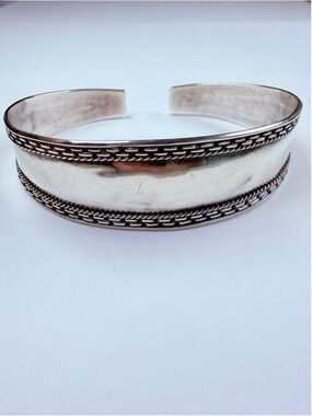 Southwestern Rope Classic Chain Border 925 Sterling Silver Cuff VTG Bracelet
